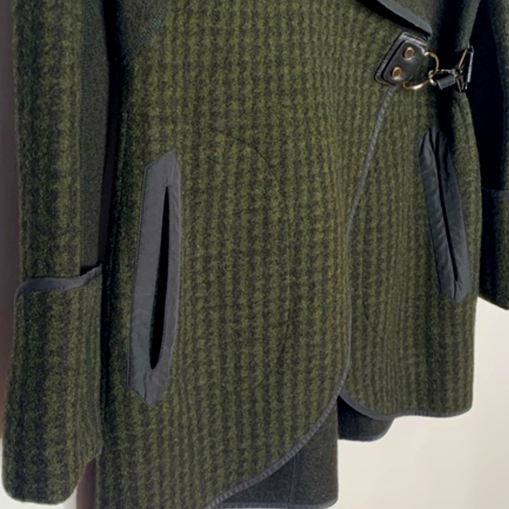 RYAN ROBERTS HOUNDSTOOTH KRISTEN Wool COAT JACKET olive green small